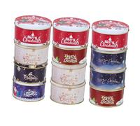 TOGEVAL 12pcs Assorted Color Miniature Tinplate Candy Cookie Boxes Christmas Patterned Gift Storage Containers Decorative Biscuit Boxes for Holiday Party Supplies