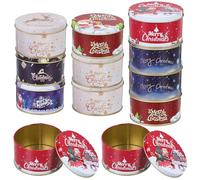 TOGEVAL 12pcs Christmas Print Small Candy Storage Tins Set, Decorative Biscuit and Cookie Boxes for Holiday Candy