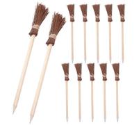 TOGEVAL 12Pcs Halloween Witch Broomstick Pencils for - Miniature Brown Wood Writing Pencils, School Rewards and Party Favor Supplies, Halloween Novelty Broom Pens