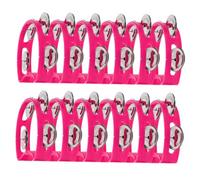 TOGEVAL 12pcs Hand Bell Handheld Tambourine Percussion Tambourine Percussion Bells Musical Instrument Music Shaker Rhythm Instruments Plastic Rosy