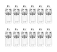 TOGEVAL 12pcs Mini Glass Wish Bottle Pendants with Silver Acrylic Caps Leakproof Perfume Vials for Essential Oil Storage DIY Jewelry Making Keychain Charms for Holiday Wedding Decor