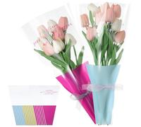 TOGEVAL 150pcs Plastic Floral Packaging Bags for Bouquet Wrapping Bouquet Bags for Wedding Birthday Valentine Day Flower Arrangements Supplies Rose Light Yellow Light Blue