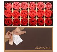 TOGEVAL 18pcs Gradient Red Artificial Soap Rose Petals Box, Floral Scented Soap Flowers for Women Bath, Wedding, Valentine’s Day, and Birthday