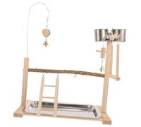 TOGEVAL 1set Bird Perch Stand with Ladder Swing Food Container Interactive Parrot Playstand for Indoor Use for Birds Like Lovebirds and Finches
