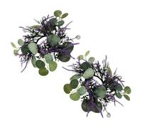 TOGEVAL 2 Pcs Artificial Floral Candle Rings Wreaths with Lavender and Eucalyptus Leaves Spring Pillar Candle Holders for Wedding Party Home Table Door Decor