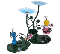 TOGEVAL 2 Pcs Colorful Metal Bird Feeders Set for Garden and Balcony Outdoor Food Feeding Stations with Artistic Design Vibrant Yellow and Blue Mini Sculptures to Attract Wild Birds and