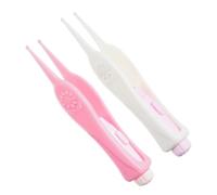 TOGEVAL 2 Pcs LED Visible Ear Cleaner for Flexible Plastic Earwax Removal Tools with Clip Tweezer Design Safe Round Tip Portable Earpicks for Deep Ear Cleaning White Pink