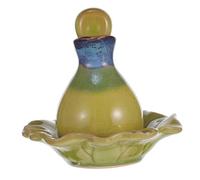 TOGEVAL 2-piece Ceramic Essential Oil Bottle Set Tray Green Small Porcelain Oil Storage Bottles for Aromatherapy and Perfumes for Beauty Salons and Home Use