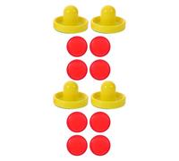 TOGEVAL 2 Sets Plastic Air Hockey Pushers with Adhesive Lint Pads and Red Pucks Tabletop Game Accessories Replacement Kit for Family Recreation