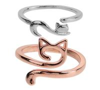 TOGEVAL 2pcs Adjustable Crochet Rings Zinc Alloy Finger Loops for Knitting and Crocheting Braided Yarn Tension Holders with Creative Cat Ear and Cat Designs Comfortable DIY Craft
