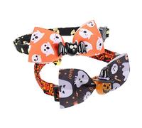 TOGEVAL 2pcs Adjustable Halloween Cat Collars with Bowtie Safe and Skin-friendly Pet Neck Chic Design for Kittens Includes Bat and Pumpkin Style for Festive Occasions