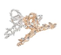TOGEVAL 2pcs Alloy Rhinestone Hair Claw Clips Leaf Design Strong Hold Jaw Clamp for Women Elegant Gold Silver Sparkling Barrettes for Thick Thin Hair Daily Wear