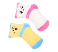 TOGEVAL 2Pcs Bite-resistant Dog Plush Interactive Squeaky Pet Plaything for Puppy Training Sock-shaped Chew White and Blue Yellow
