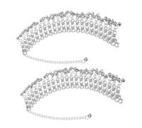 TOGEVAL 2pcs Bohemian Vintage Bell Anklet Bracelet with Tassel, Adjustable Layered Jingle Chain for Women Beachwear, Belly Dance, Summer Casual Anklets