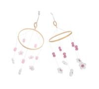 TOGEVAL 2pcs Boho Nordic Pom Pom Flower Mobile for Crib Soothing Wind Chime with Sensory Stimulation Calming Sounds Nursery Decor for Rooms