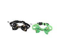 TOGEVAL 2pcs Cat Collar Bow Knot Stars Washable Pet Neck Strap for Cats and Kittens Comfortable and Stylish Neck Decor Black Green