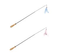 TOGEVAL 2pcs Cat Teasing Sticks with Wooden Handles and Carbon Fiber Rods Interactive Cat Play with Hanging Pendants for Indoor Kittens Blue and Pink