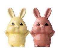 TOGEVAL 2pcs Ceramic Rabbit Statues with Metallic Luster Modern Minimalist Bunny Figurines in Yellow and Pink Tabletop Home Decor for Living Office Bar and Study