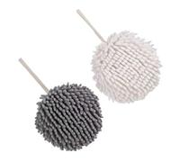 TOGEVAL 2Pcs Chenille Hand Towels with Hanging Loop for Bathroom and Kitchen Soft Absorbent Hand Towel Balls for Home and Travel White Grey