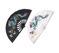 TOGEVAL 2pcs Chinese Kung Fu Folding Hand Fans with Vibrant Dragon Design Lightweight Sound-generating Taichi Fans for Men Women Festival Dance Wedding Decoration Summer Cooling Cosplay