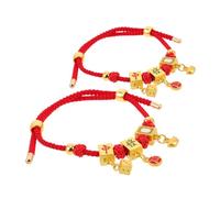 TOGEVAL 2pcs Chinese Mahjong Bracelet Vintage Braided Rope Wristbands for Women Handmade Knitted String Jewelry Feng Shui Luck Charm Accessory for Mahjong Fans and Cultural Gifts