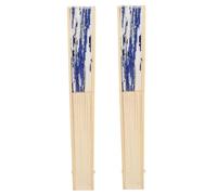 TOGEVAL 2PCS Chinese Retro Silk Folding Fans Handheld Vintage Dance Props with Blue and White Porcelain Ink Painting Pattern for Stage Performance Home Decor
