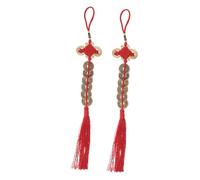TOGEVAL 2PCS Chinese Year Luck Ornament Red Feng Shui Hanging Coins with Horse Year Knot Copper Pendant Decoration for Home Office Car Symbolizing Wealth and Success Easy to Hang Festive