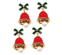 TOGEVAL 2PCS Christmas Red Bow Jingle Bell Earrings 925 Sterling Silver Studs Rhinestone Dangle for Holiday Party Seasonal Xmas Jewelry
