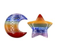 TOGEVAL 2Pcs Colorful Moon Star Crystal Agate Stone Ornaments for Home Desktop Decoration Unique Moon Shaped Figurines with Fine Workmanship for Garden and Bedroom Aesthetic