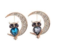 TOGEVAL 2pcs Creative Owl Shaped Brooch Colorful Oil Drop Alloy Pins with Rhinestone Lightweight Women Accessories for Party Banquet Daily Wear Blue and Grey