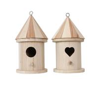 TOGEVAL 2Pcs Creative Wooden Bird Nest with Heart Round Doors Practical Outdoor Garden Decoration for Small to Birds Indoor Home Decor with Ring for Easy Hanging