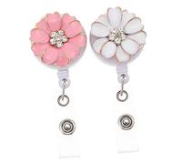 TOGEVAL 2Pcs Flower Rhinestone Retractable Badge Clips with Wear Design for Nurses Students Volunteers Easy to Clip Name Badge Holders for Shirts Collars Bags