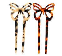 TOGEVAL 2pcs French Style Butterflies Hair Pins U-shaped Acetate Hair Forks for Women Teens Delicate Chignon Bun Holders for Wedding Party Daily Use Random Color
