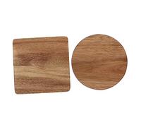 TOGEVAL 2Pcs Heatproof Wooden Cup Mats Creative Round Square Coasters for Home Household Cup Cushions Protecting Tables From Hot Tea Coffee and Water Elegant Japanese Acacia Wood Pads
