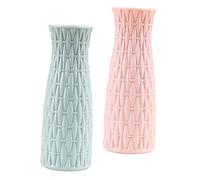 TOGEVAL 2PCS Imitation Rattan Woven Plastic Flower Vases with Smooth Surface and Rounded Edges Decorative Hand Woven Home Dorm Floral Containers in Pink and Green for Fresh Artificial