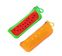 TOGEVAL 2pcs Large Capacity Silicone Pencil Bag Cute Fruit Cartoon Design Spacious Student Stationery Organizer Pouch for Pens and Writing Tools and Practical School Use