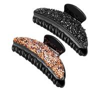 TOGEVAL 2pcs Large Resin Hair Claw Clips for Women Smooth Jaw Clips Hair Accessories with Sparkly Black and Colors Strong Grip No Dent Styling Tools