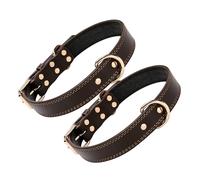 TOGEVAL 2pcs Leather Pet Collar for Small Dogs Cats Metal Buckle and D Ring Adjustable Comfortable for Festive Events