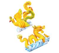 TOGEVAL 2Pcs Miniature Dragon and Phoenix Figurines Cake Decoration Resin Animal Ornaments for Lunar Year Compact Stable Base for Cupcakes Home and Desktop Display