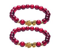 TOGEVAL 2pcs Mythical Beast Bracelet Ethnic Style Beads Bangle Wine Red Wrist Jewelry for Lady for Daily Wear Festival Occasions