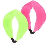 TOGEVAL 2Pcs Neon Knot Headbands for Women - Fluorescent Pink Green Chiffon Hair Accessories - 80S 90S Retro Disco Headbands for Parties and Performances