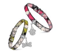 TOGEVAL 2Pcs Outdoor Cat Collar with Decorative Pendant Leather Puppy Accessory for Daily Wear and Parties Portable Dog Collar for Pets Avocado Green Bright Pink Charms