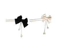 TOGEVAL 2Pcs Pearl Tassel Hair Bow Stick Fork Lightweight Elegant Hair Styling Tool for Women with Chic U Shaped Clip in White and Black