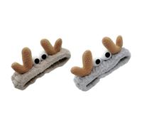TOGEVAL 2pcs Plush Elastic Face Washing Headbands with Adorable Antler and Big Eyes Design for Women Soft Makeup and Spa Hair Wraps Suitable for Yoga Running and Daily Random Color