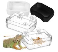 TOGEVAL 2pcs Reptile Feeding Bowls and Escape Proof Feeder Cups Set Small Size Water Dish and Black-white Feeding Bowl for Lizards Bearded Dragons Geckos