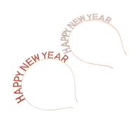 TOGEVAL 2PCS Rhinestone Letter Headbands Happy Year Hair Hoops Lightweight Xmas Decorative Hairbands for Women Holiday Party Chic Accessories Red Rose Gold