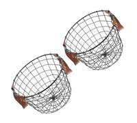 TOGEVAL 2pcs Rustic Round Metal Firewood Basket Weather-resistant Iron Log Holder for Indoor Outdoor Hearth Portable Wood Storage Organizer with Sturdy Wire Frame Vintage Country Style