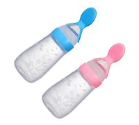 TOGEVAL 2pcs Silicone Rice Paste Feeders Squeeze Bottles with Spoon Feeder Soft Flexible Design for Weaning and Feeding Breast Milk Pureed Food