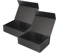 TOGEVAL 2pcs Small Black Magnetic Folding Boxes 26x18x7.5cm with Lid, Hard Paperboard Storage and Jewelry Display Packaging Boxes for Holiday and Special Occasions