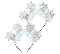 TOGEVAL 2pcs Snowflake Hair Hoop for Christmas Sparkling Tinsel Headbands for Festive Events